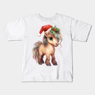 Wild Mustang in Santa Hat Kids T-Shirt